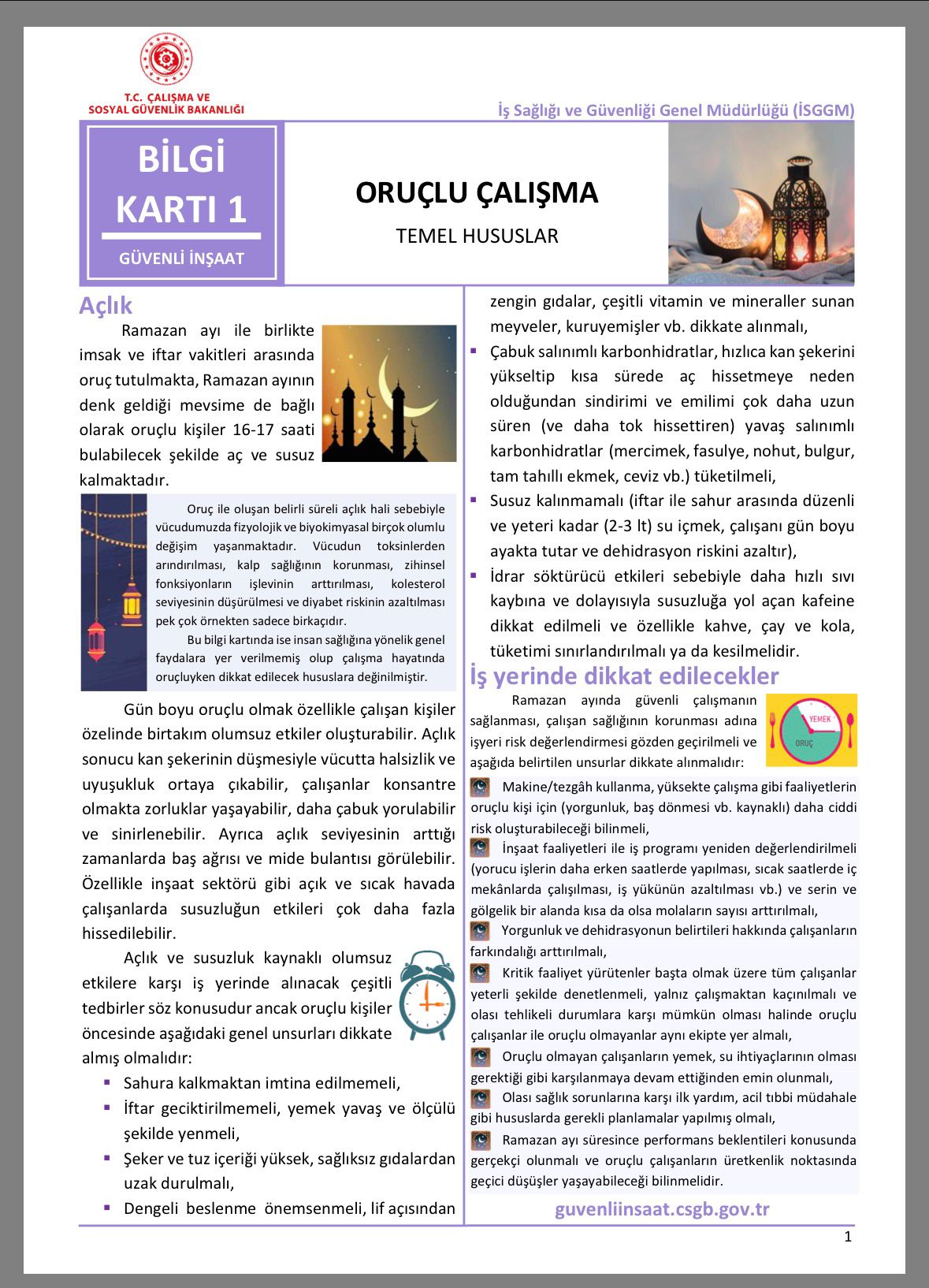 Oruçlu olarak çalışırken daha dikkatli olunması gerek!